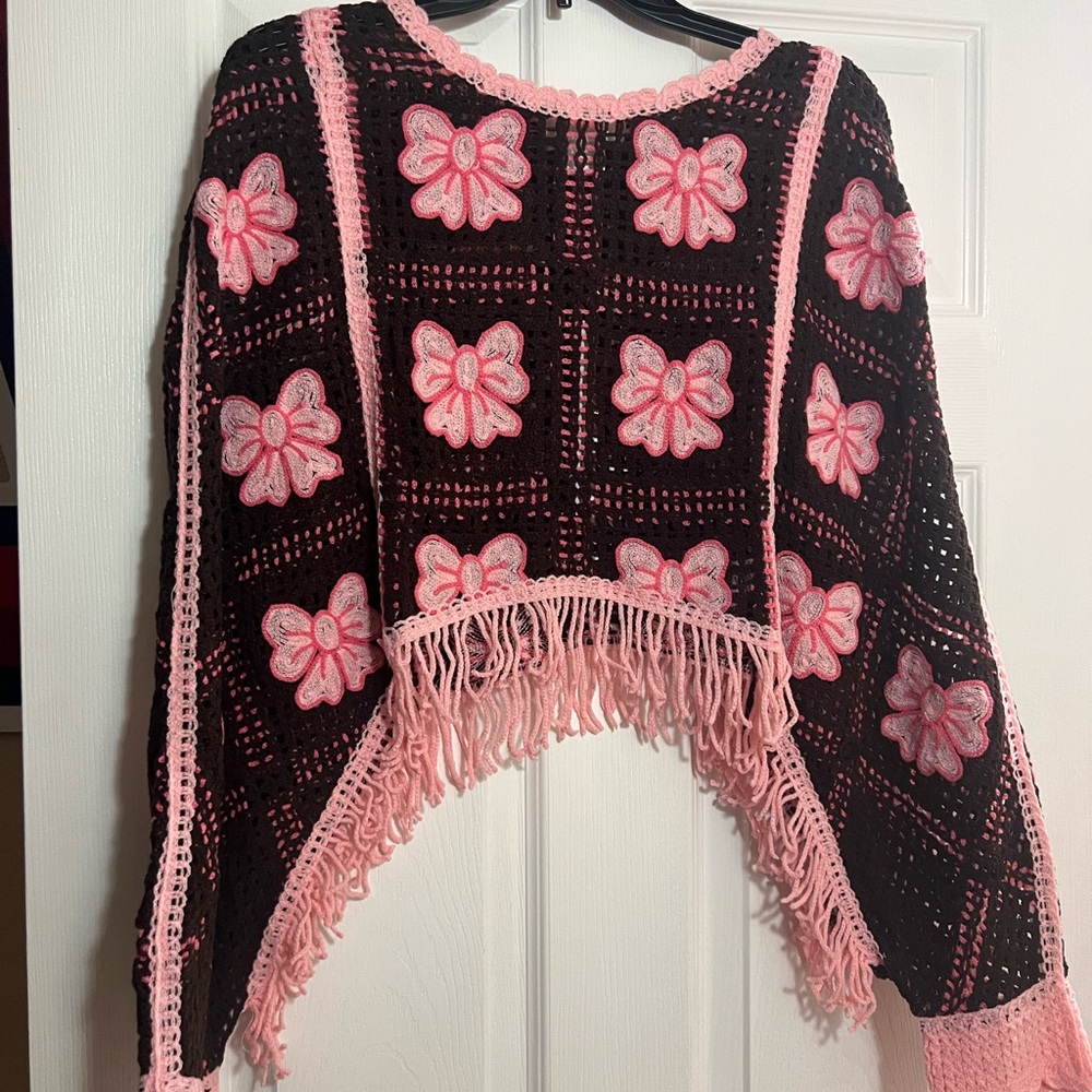 House of Harlow 1960 Floral Crochet Sweater in Pink and Black